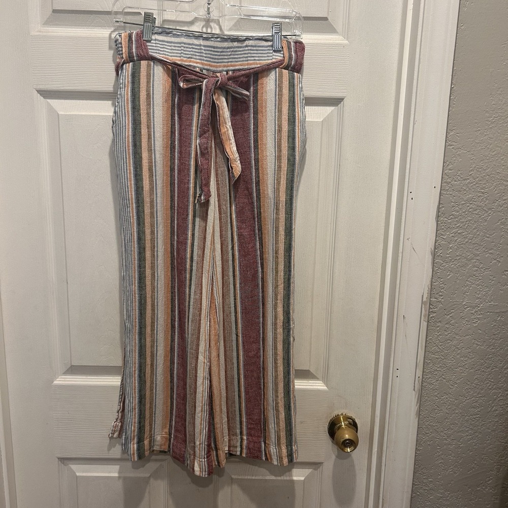 Ban Jara Anthropologie Linen Blend Wide Leg Striped Pants‎ Split Beach Medium